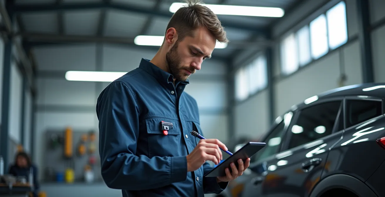 Technicien Renault effectuant un diagnostic sur un véhicule électrique